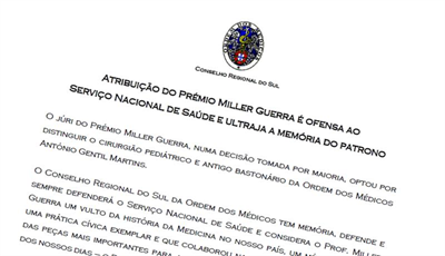 Conselho Regional do Sul demarca-se da atribuição do Prémio Miller Guerra