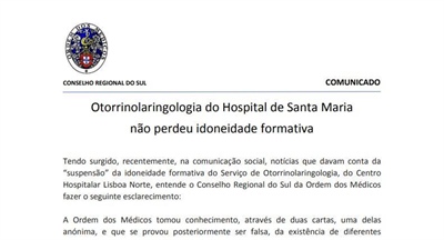 Esclarecimento sobre ORL do Santa Maria